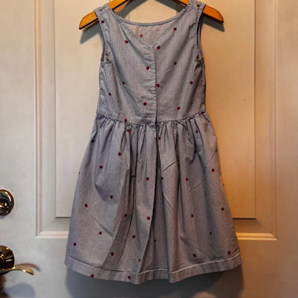 H&M Blue Pinstripe Strawberry Dress sz 7/8 - Picture 3 of 8